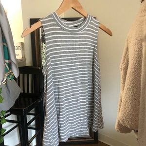 Grey and white striped high neck tank top